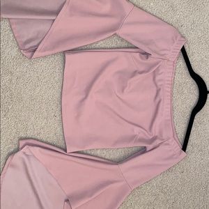 blush pink cropped off the shoulder flare sleeve
